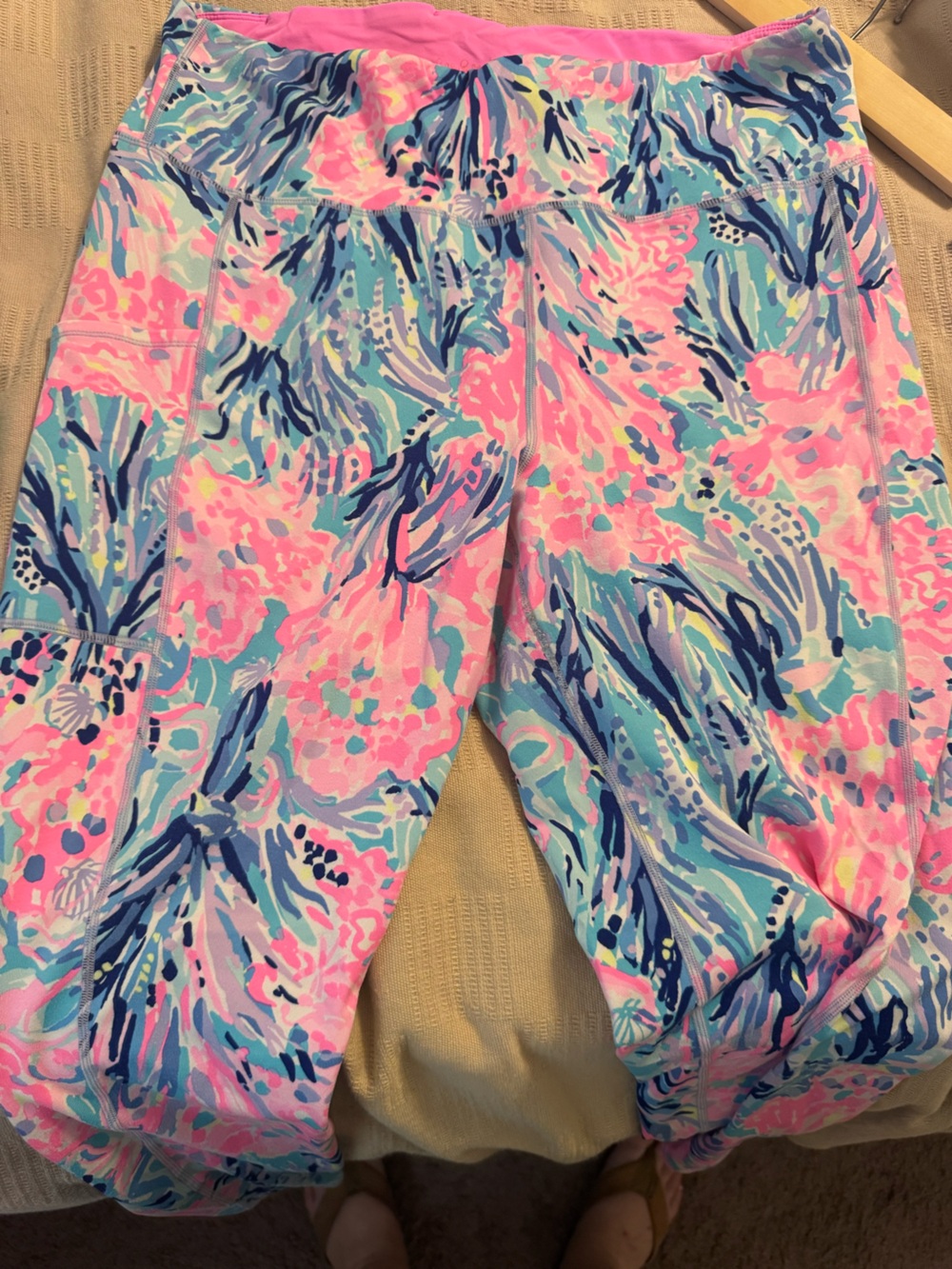 Lilly Pulitzer Pink Blue Floral Print Leggings